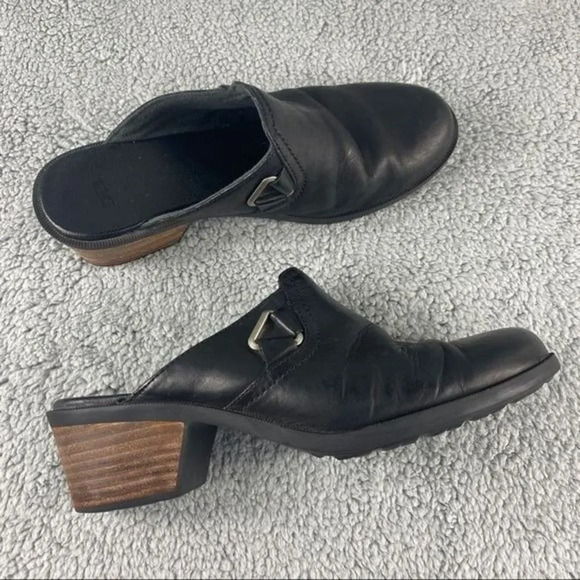Teva foxy womens 10 Clogs Casual Mule Sandals Black Leather Block Heels Slip on‎ - Picture 12 of 12